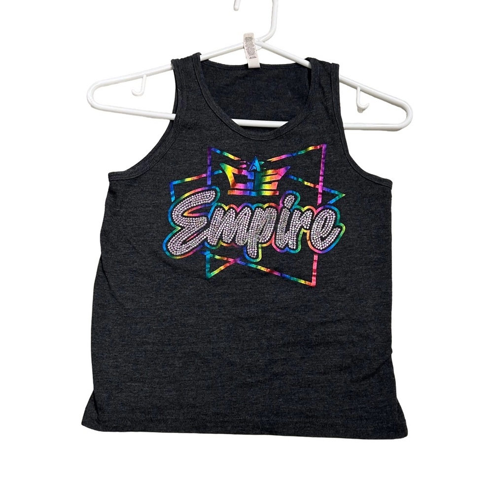 Bella Canvas Kids Charcoal Tank Top with Graphic Colorful Empire Design. Size S